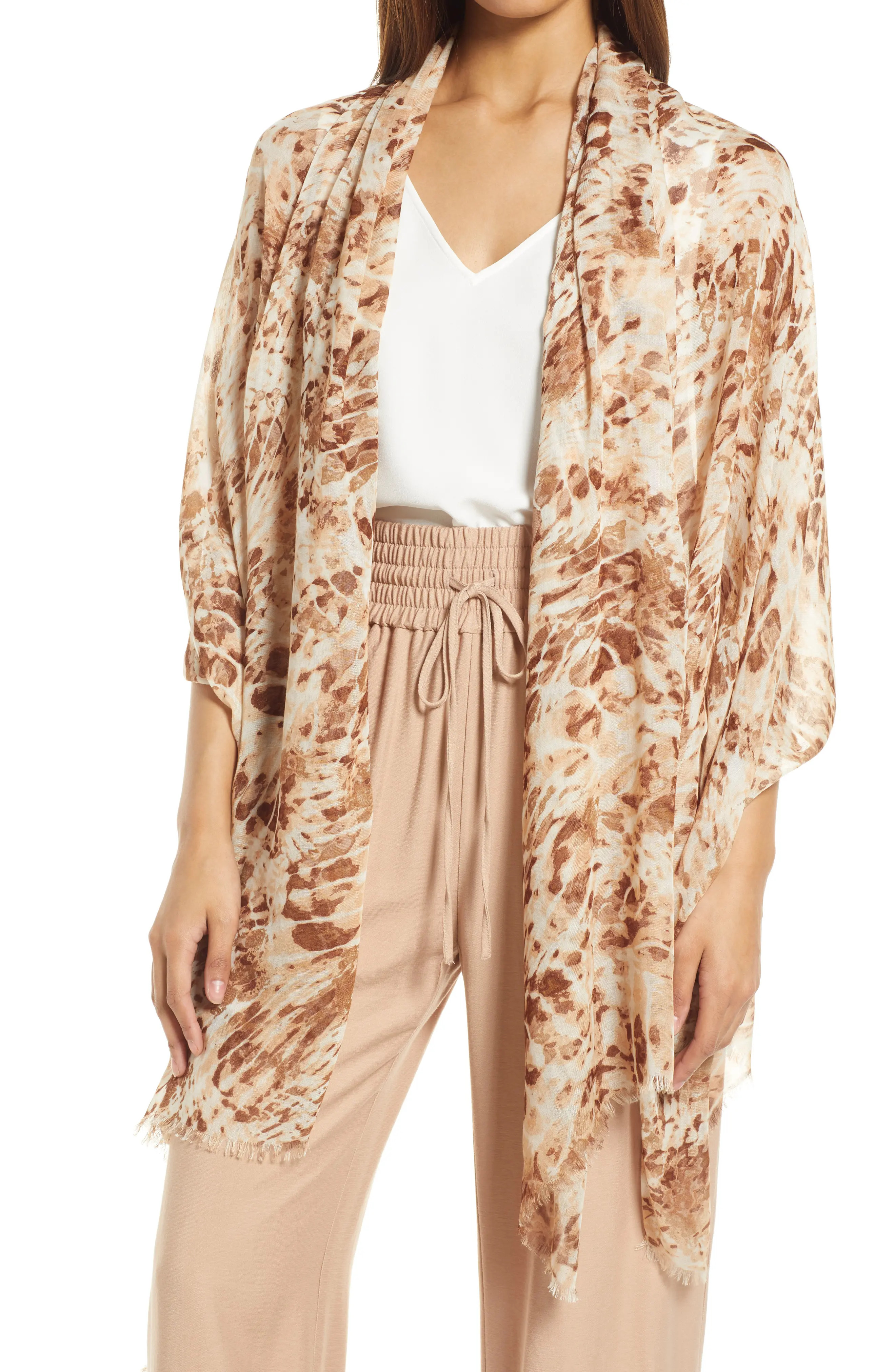 Nordstrom Print Modal & Silk Scarf in Beige Frappe Waverly at Nordstrom | Nordstrom