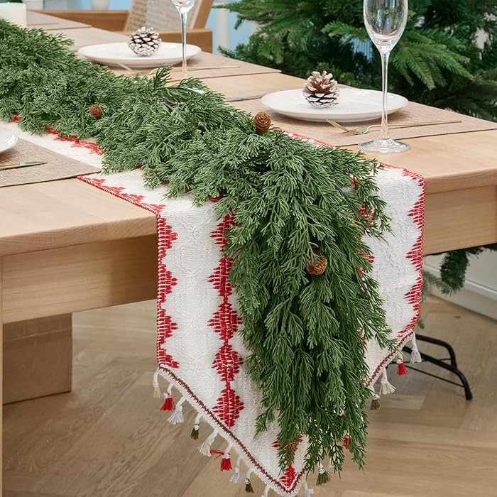 1 Pack 6FT Christmas Artificial Cedar Garland with Pine Cones,Real Touch Greenery Cypress Garland... | Amazon (US)