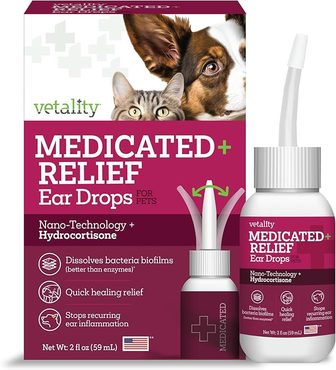 Vetality Medicated Otic Drops for Dog Ear Infection Treatment, 2 fl oz | Amazon (US)