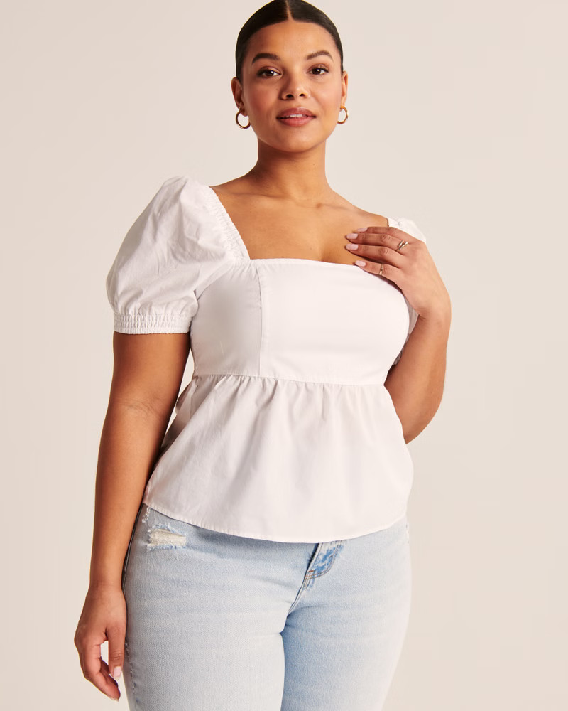 Short-Sleeve Poplin Babydoll Blouse | Abercrombie & Fitch (US)