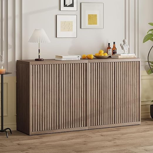 Sideboard Buffet Cabinet, Fluted Sideboard with Adjustable Shelves, Modern Credenza Storage Cabin... | Amazon (US)