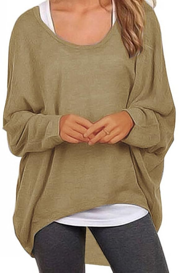 UGET Women's Sweater Casual Oversized Baggy Off-Shoulder Shirts Batwing Sleeve Pullover Shirts Tops | Amazon (US)