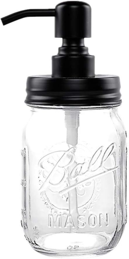 Mason Jar Soap Dispenser, Painted Black Rust Proof Stainless Steel Lotion Dispenser with 16 Ounce... | Amazon (US)