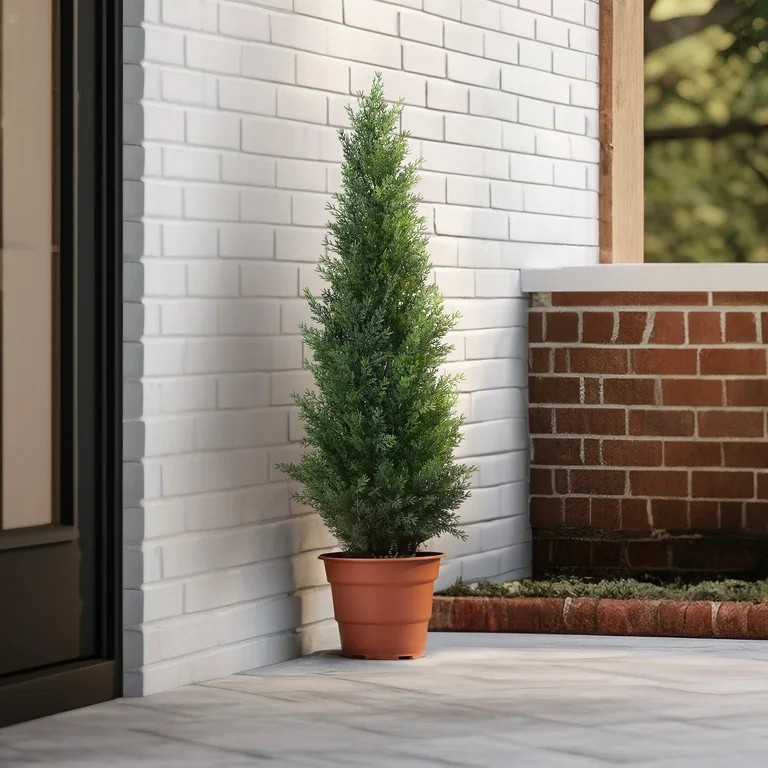 Artificial Cedar Tree 2 Pack 3 ft Outdoor Artificial Topiary Cedar Plants Fake Tree UV Rated Pott... | Walmart (US)