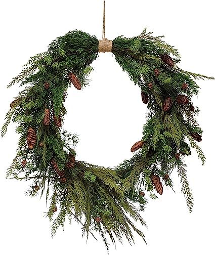 Creative Co-Op Faux Pine Pinecones & Wrapped Jute Hanger Wreath, Green | Amazon (US)
