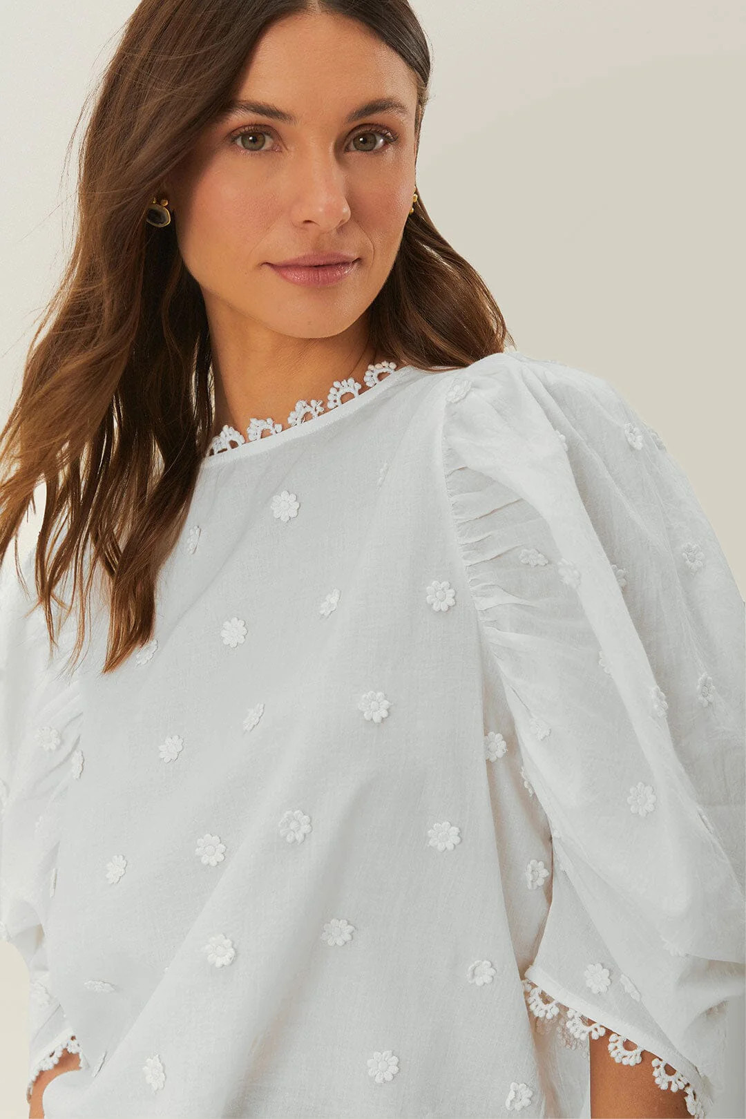 Off-White 3D Flowers Blouse, OFF-WHITE / M | FarmRio (US)