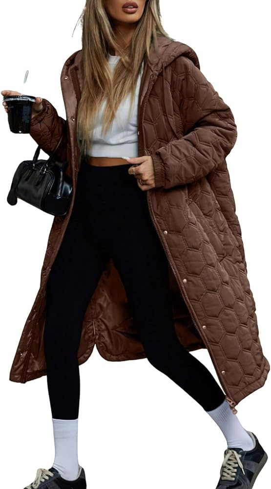 chouyatou Women's 2025 Winter Lightweight Quilted Puffer Jacket Hooded Midi Long Puffer Coat Over... | Amazon (US)