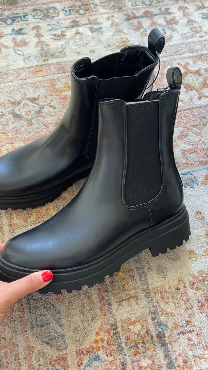 Target lug sole boots
A new day Chelsea boots
Size up 1/2 or full size 

#LTKSeasonal #LTKunder50 #LTKunder100