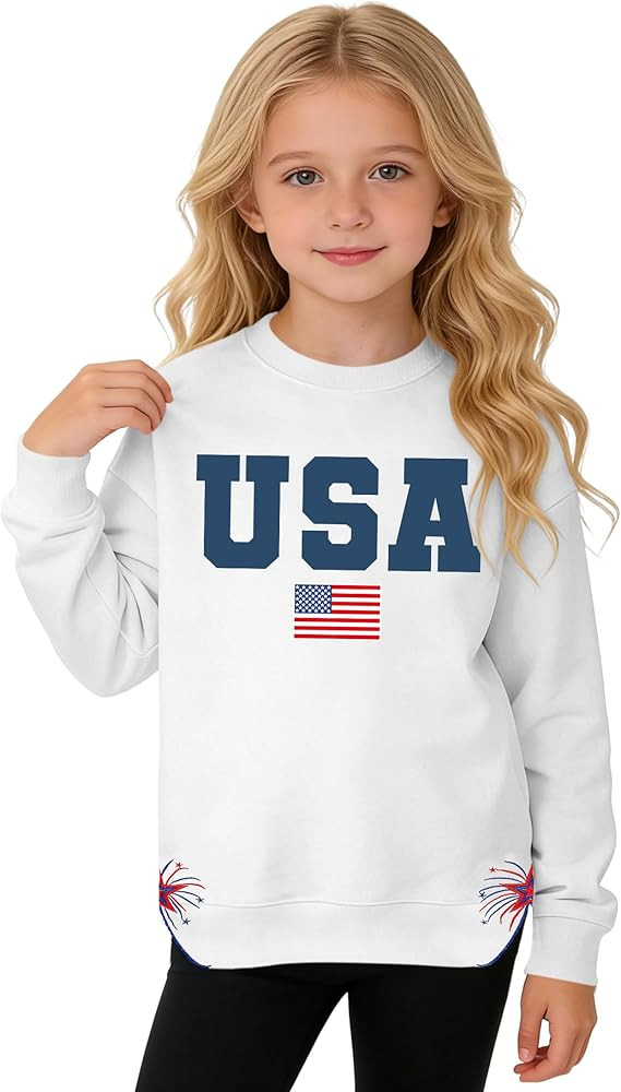 Kids USA Sweatshirt Boys Girls 4th of July Shirt American Patriotic Pullover with Embroidered Sid... | Amazon (US)