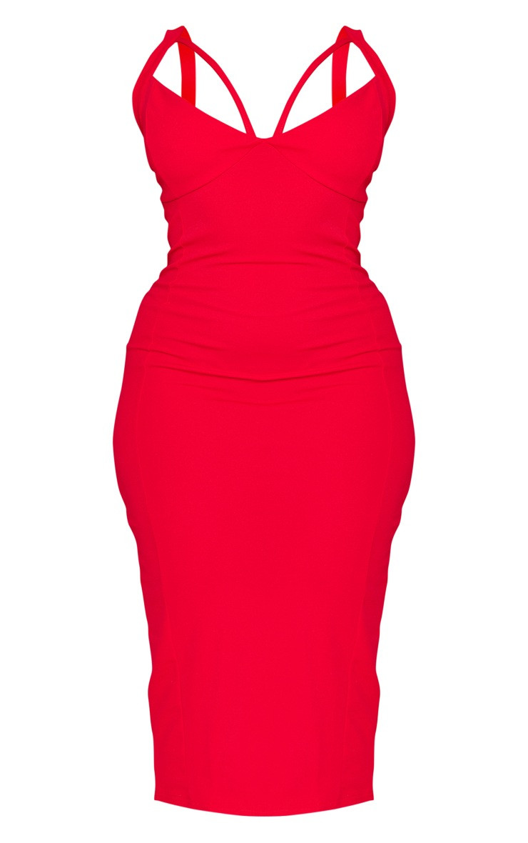 Plus Red Double Strap Detail Midi Dress | PrettyLittleThing US
