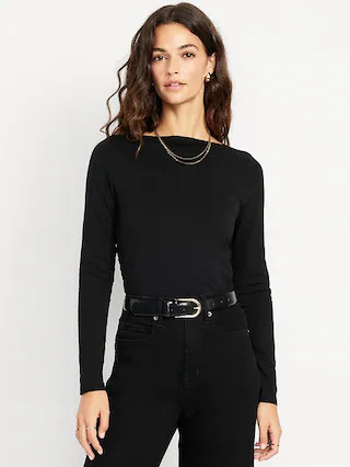 Long-Sleeve Slit-Neck Ruched Top | Old Navy (CA)