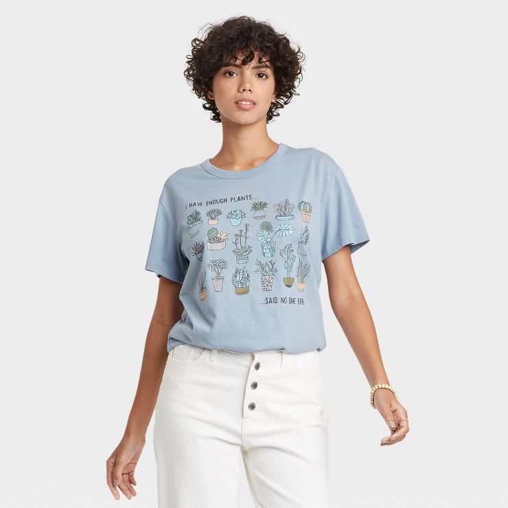 Women's Enough Plants Short Sleeve Graphic T-Shirt - Blue | Target