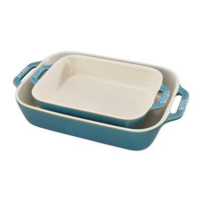 Staub Ceramic Rectangular Baking Dish Set, Casserole Dish, 2-Piece, Rustic Turquoise | Target