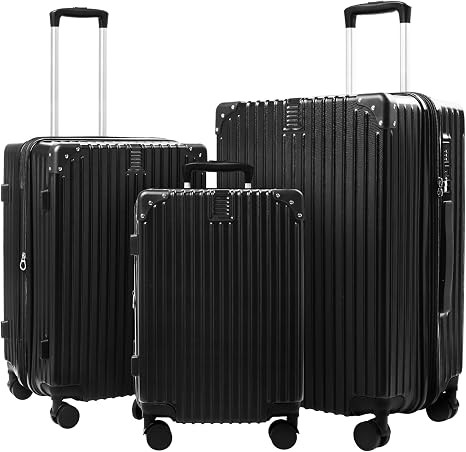 3-Piece Expandable Luggage Set Suitcase in Classic Black -Double Wheel Stability & Secure TSA Loc... | Amazon (US)