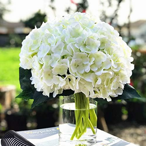 ENOVA HOME Artificial Silk Hydrangea Flower Arrangement in Clear Glass Vase with Faux Water for H... | Amazon (US)