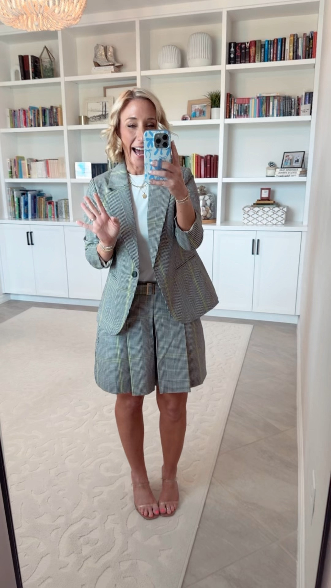 Walmart; new arrivals - part 2:
• Belted pleated mini skirt - size XS. $25.
• Plaid blazer - size XS. $38.
• white t-shirt - size small  
* clear strap wedges - tts. 

#LTKSeasonal #LTKFindsUnder50 #LTKOver40