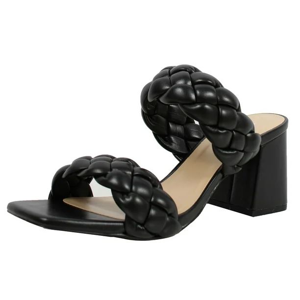 Soda Women's Braided Open Toe Double Strap Block Heels, Black,  6.5 M US - Walmart.com | Walmart (US)