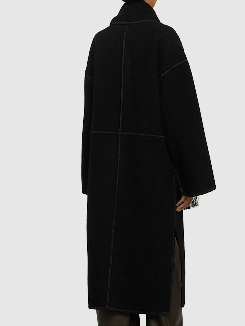 Embroidered scarf wool blend long coat | Luisaviaroma