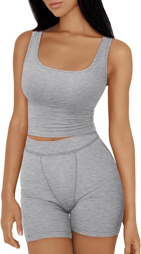 Trendy Queen 2 Piece Lounge Sets for Women Matching Workout Set Cropped Tank Tops and High Waist ... | Amazon (US)