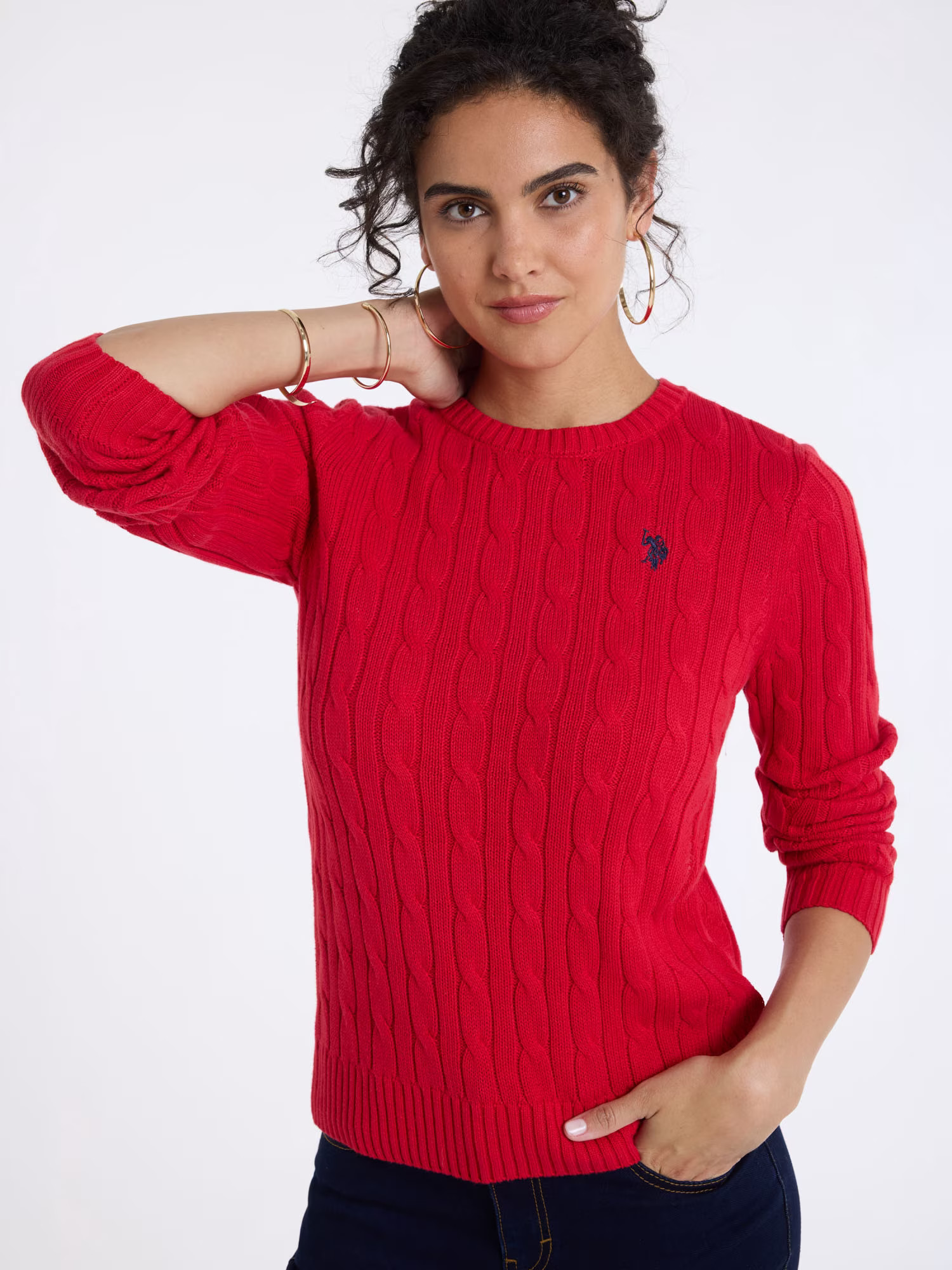 U.S. Polo Assn. Women's Classic Cable Crew Neck Sweater | Walmart (US)