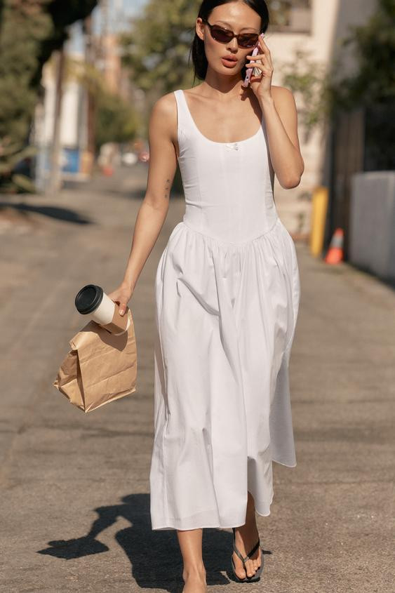 CORSET-STYLE POPLIN MIDI DRESS | Zara US