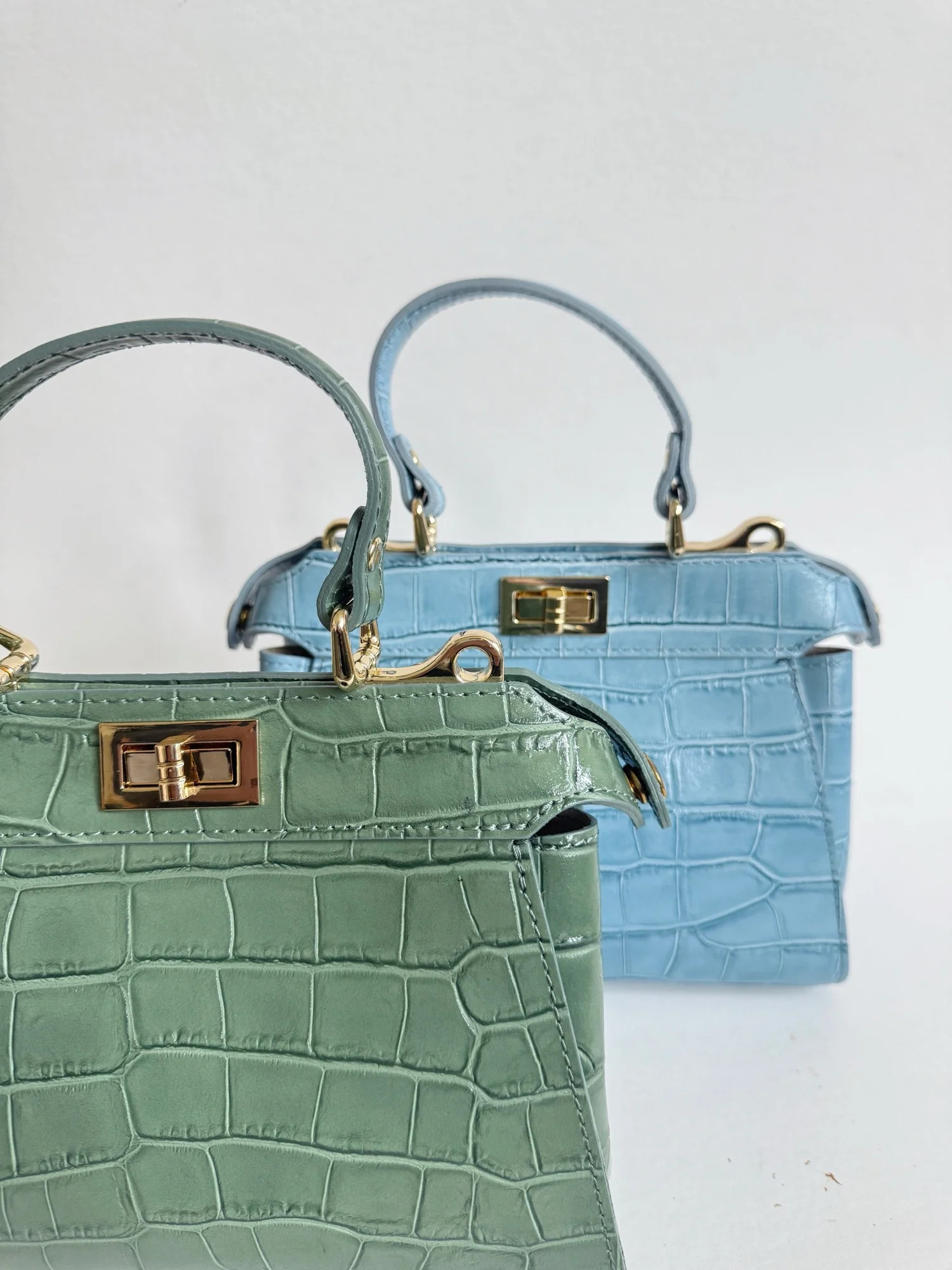 SPRING CROC EMBOSSED LEATHER FLIP LOCK BAGS | Colores Collective