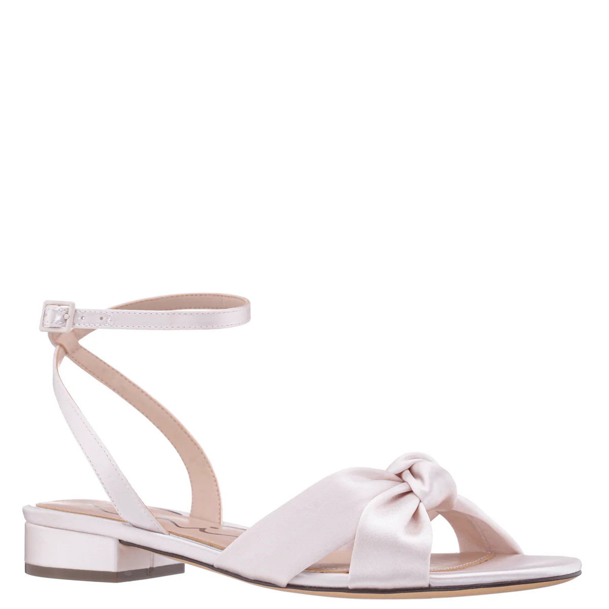 Womens Sulma White Satin Block-Heel Flat Sandals with Ankle-Strap | Nina Shoes | Nina Shoes
