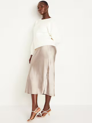 High-Waisted Satin Midi Slip Skirt | Old Navy (US)