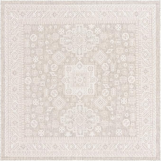 Rugs.com Outdoor Aztec Collection Rug – 8 Ft Square Light Gray Flatweave Rug Perfect for Living... | Amazon (US)