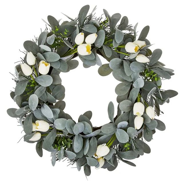 Easter Artificial White Tulip Flower Wreath, 22 in x 5.5 in x 22 in, by Way To Celebrate | Walmart (US)