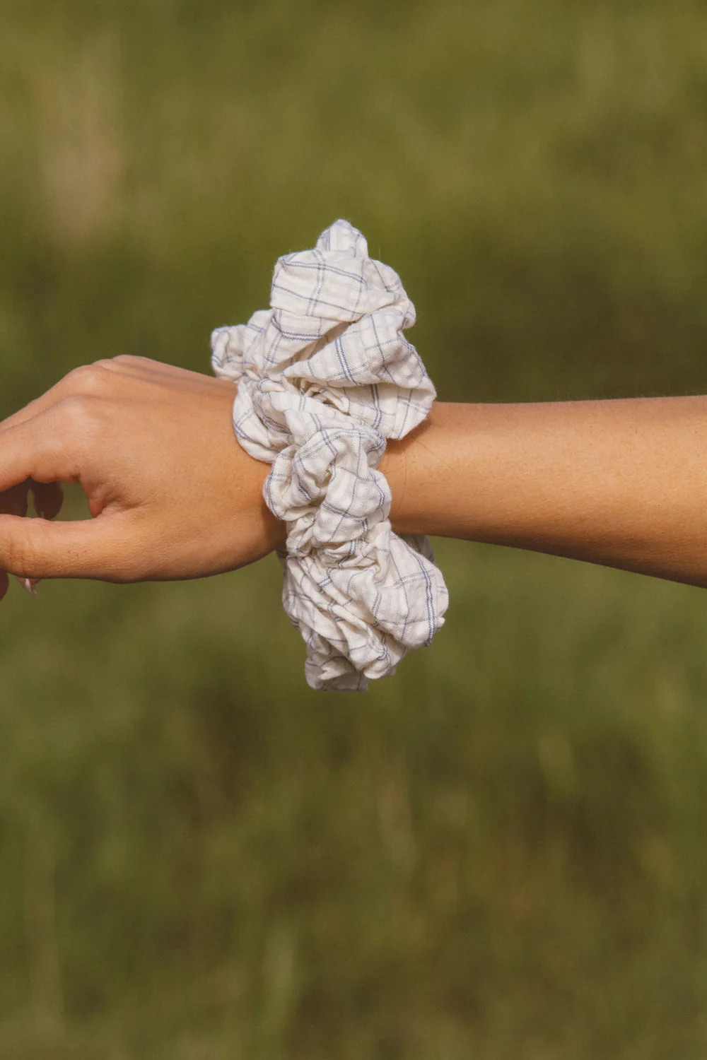Creamy Blue Grid Jumbo Scrunchie | Shop Andi