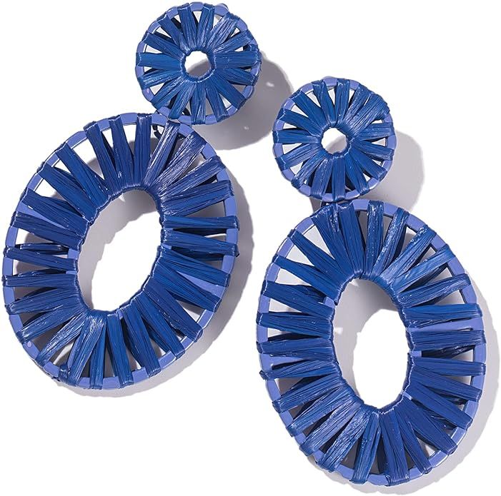Statement Raffia Earrings Boho Drop Dangle Earrings for Women Handmade Fashion Earring Bohemian G... | Amazon (US)