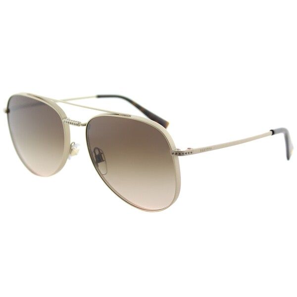 Valentino VA 2007B 301613 Light Gold Sandblast Matte Metal Aviator Sunglasses Brown Gradient Lens | Bed Bath & Beyond