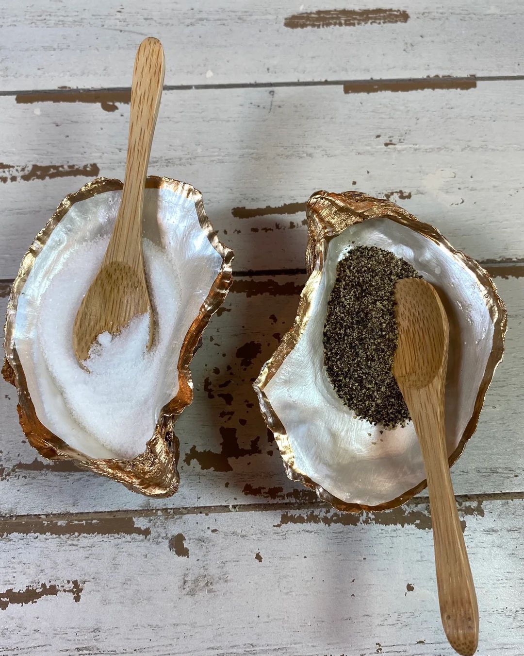 Pair of Gilded Oyster Shell Salt & Pepper Dishes With Spoons  - Etsy | Etsy (US)