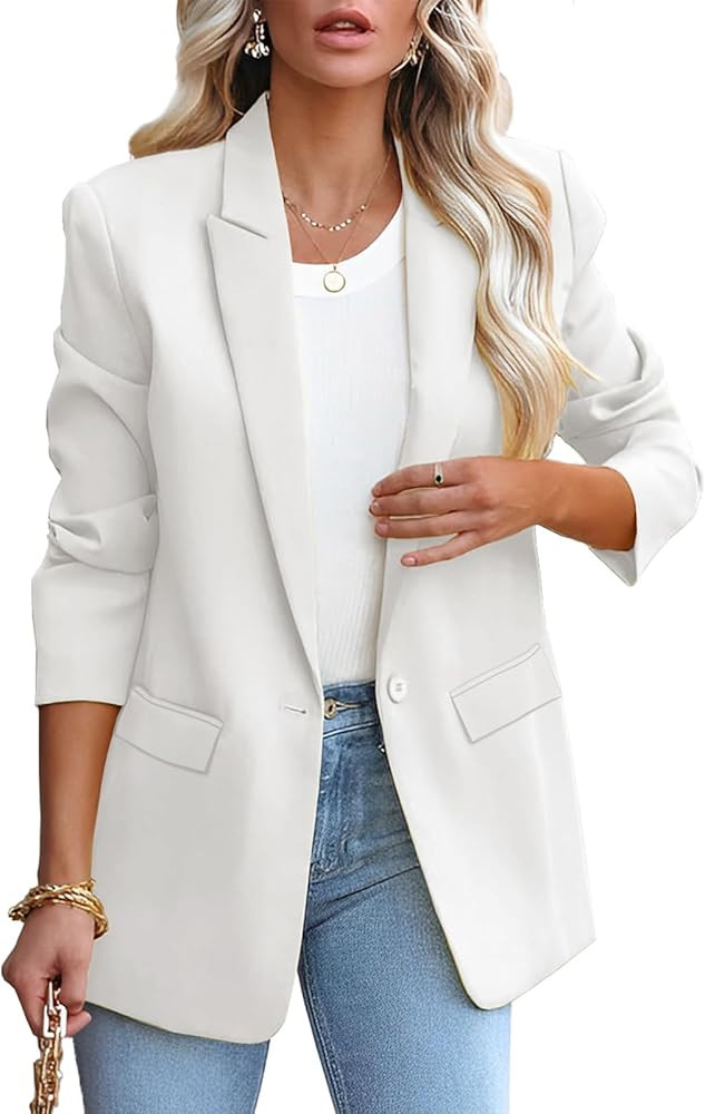 Womens Casual Loose Blazers Long Sleeve Pockets Work Office Jacket Blazer | Amazon (US)