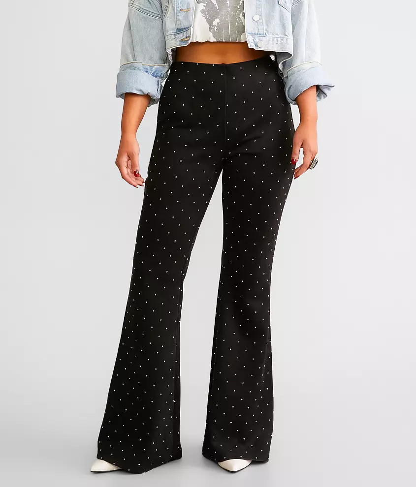 Rhinestone Faux Suede Flare Stretch Pant | Buckle
