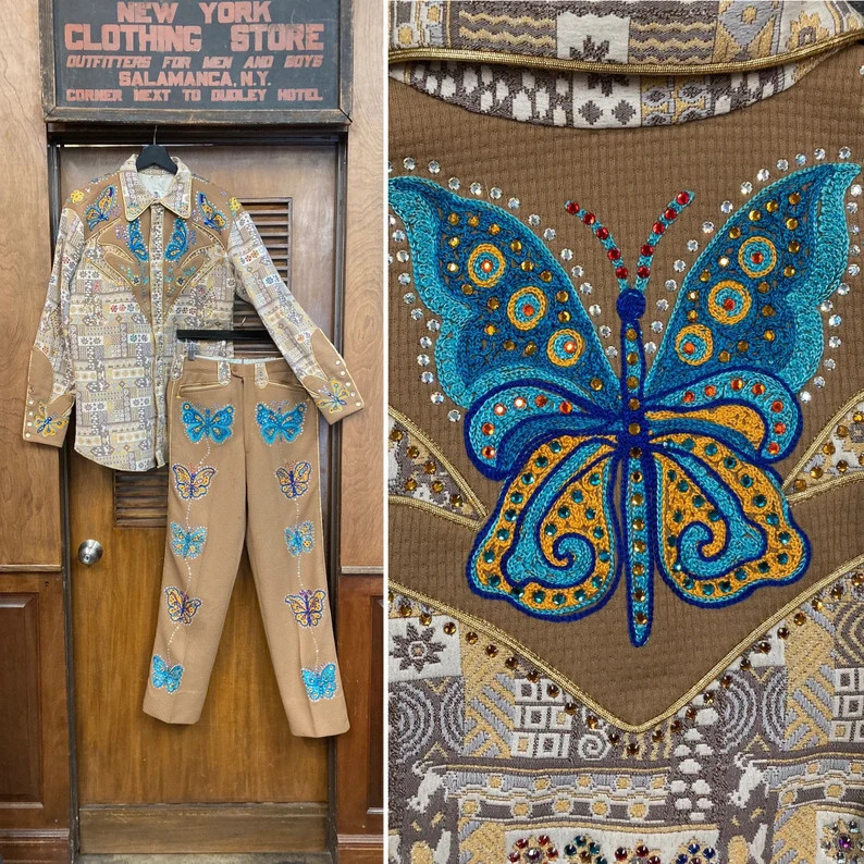 Vintage 1960\u2019s N. Turk Western Cowboy Butterfly Embroidery Rhinestone Design Rockabilly Shir... | Etsy (Global)