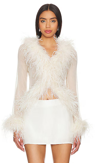 Gigi Feather Blouse in Ivory | Revolve Clothing (Global)