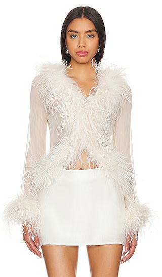 Gigi Feather Blouse in White | Revolve Clothing (Global)