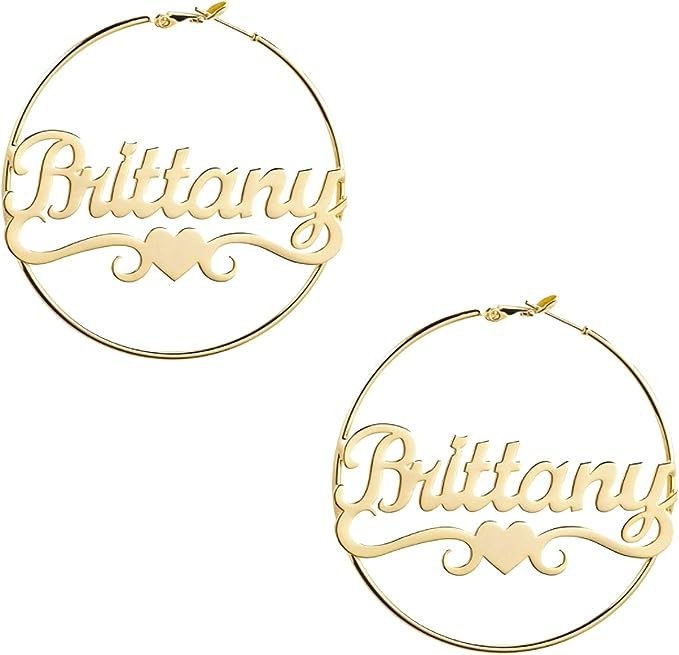 Personalized Name Hoop Earrings 18K-Gold-Plated Custom earrings Hoops as a Gift for Women Girls | Amazon (US)