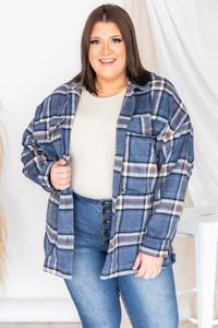 Meet You Outside Navy Plaid Shacket | Pink Lily