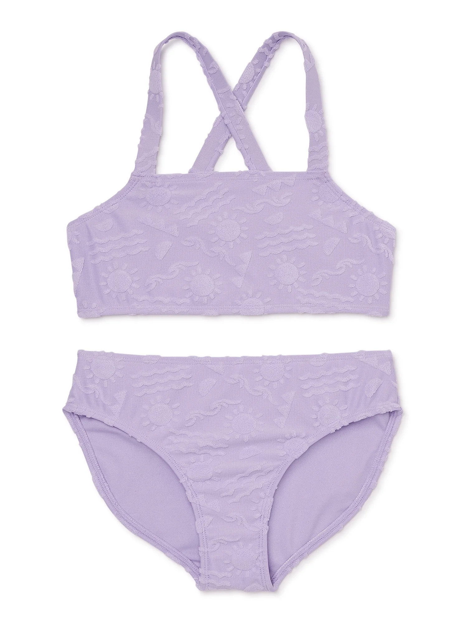 Wonder Nation Girls Terrycloth Cross-Back Bikini Swimsuit with UPF 50, Sizes 4-16 | Walmart (US)