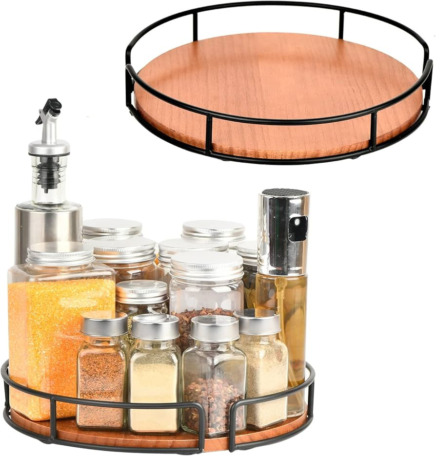 Amazon.com - Set of 2, 10 Inch Lazy Susan Organizer - Non-Skid Wood Turntable Organizer for Cabin... | Amazon (US)