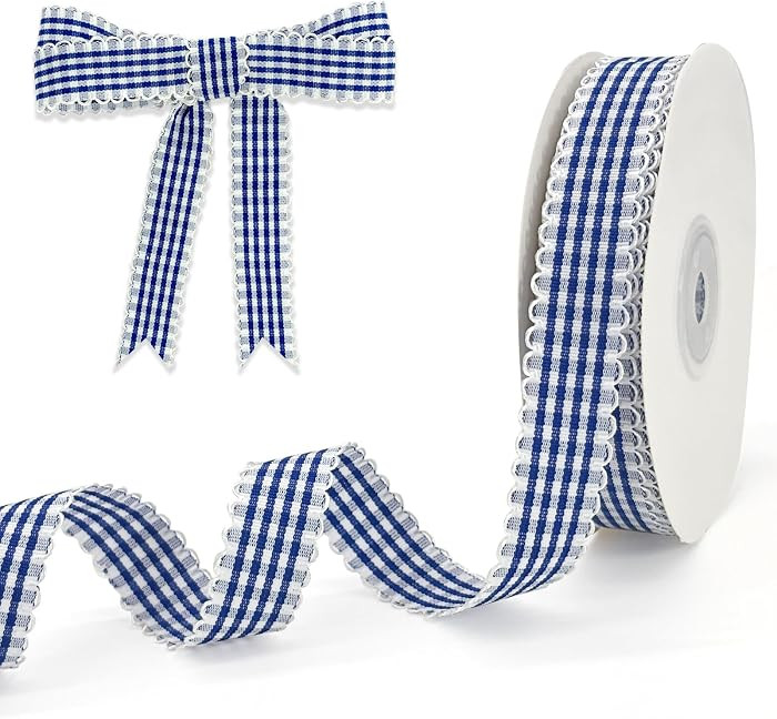 Gingham Plaid Ribbon - 5/8" x20 Yards 100% Polyester Checked Ribbon for Gift Wrapping, Flower Bou... | Amazon (US)