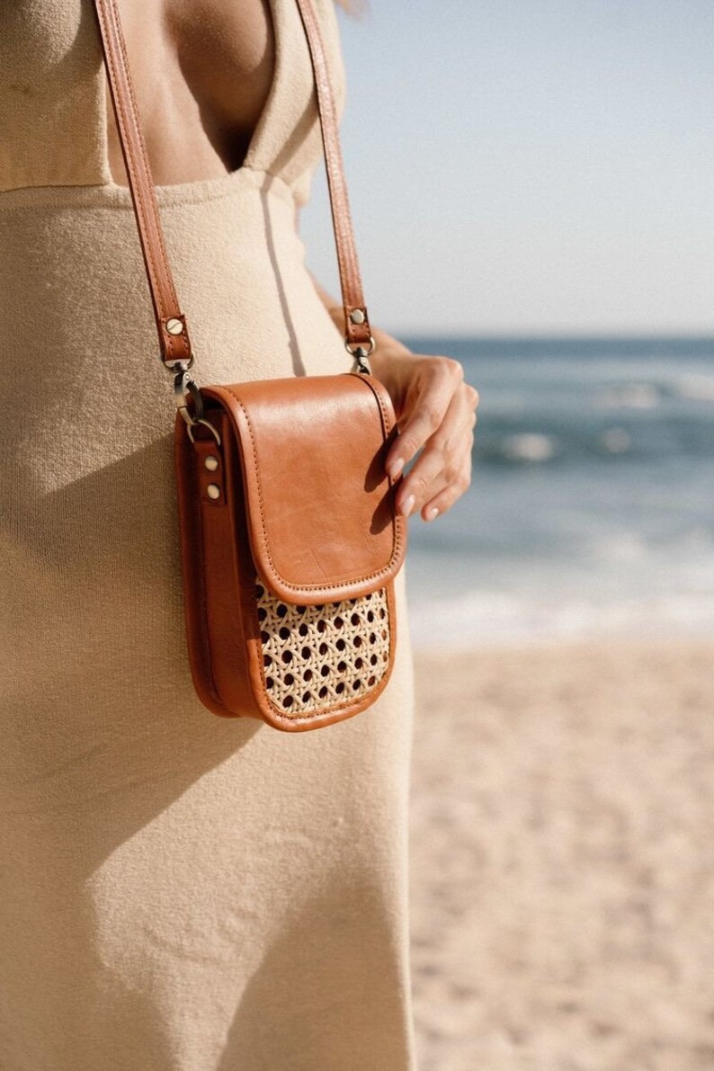 Leather Rattan Phone Bag, Crossbody Bag | Etsy (US)