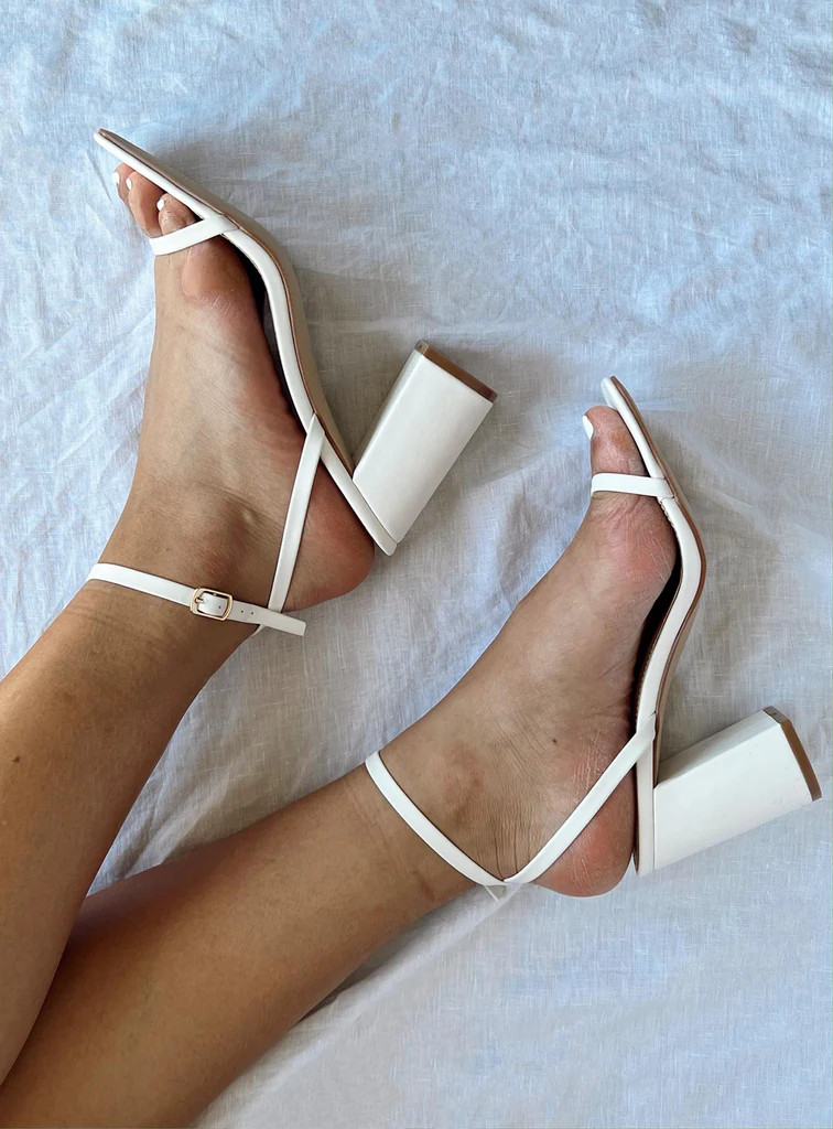 Nightfall Ankle Strap Block Heels Matte White | Princess Polly US