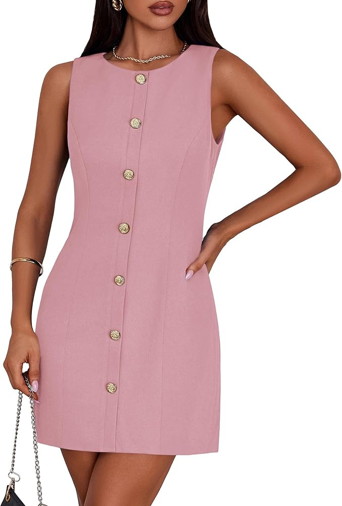 PRETTYGARDEN Work Dresses for Women 2025 Summer Business Short Dress Sleeveless Button Down Forma... | Amazon (US)