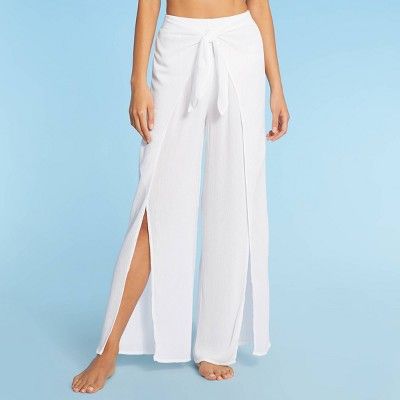 Women&#39;s Tie-Front Cover Up Pants - Kona Sol&#8482; White M | Target