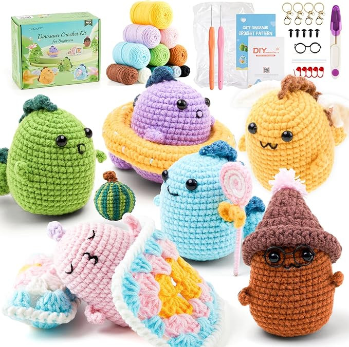 Crochet Kit for Beginners, 6 Pack Dinosaurs Crochet Animal Kit,Starter Kit with Step-by-Step Vide... | Amazon (US)