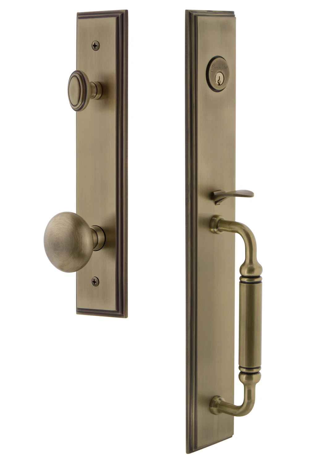 Carré One-Piece Handleset with Single Cylinder Deadbolt and C Grip with Fifth Avenue Knob | Wayfair North America